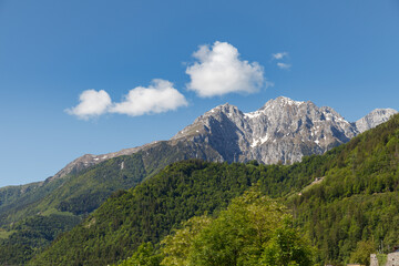 Snow-capped Bergamo alps. View from Gromo town.