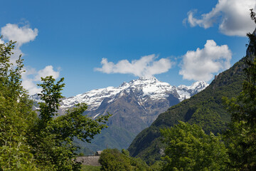 Snow-capped Bergamo alps. View from Gromo town.