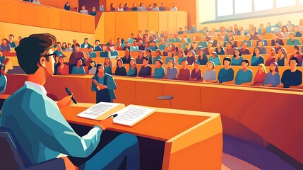 Lecturer Addressing A Large Auditorium Audience