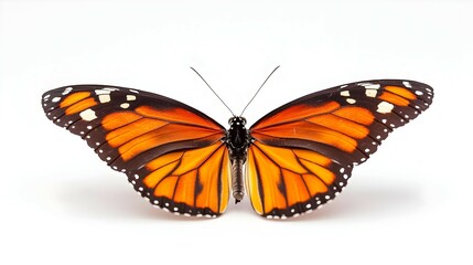 Fototapeta premium Orange And Black Butterfly With Open Wings On White