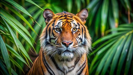 Obraz premium Majestic Malayan Tiger Portrait: Powerful Wildlife Close-up