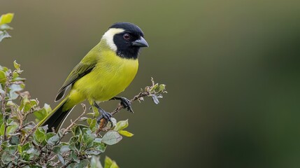 Obraz premium Green Yellow And Black Bird Perched On Branch