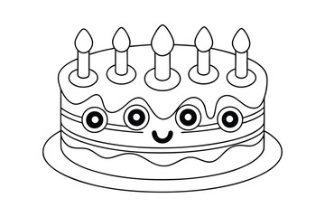 a big cake with candles coloring page for kids