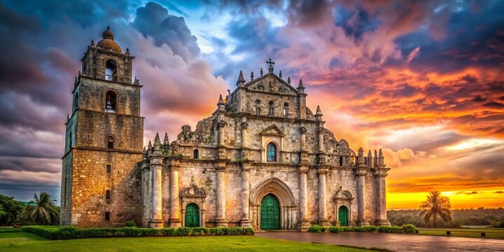 Majestic Paoay Church Portrait:  Philippine Baroque Architecture, Ilocos Norte Landmark