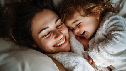 Mother and Child's Cozy Bond in White Pajamas