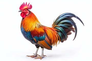 Fototapeta premium Majestic Rooster Isolated on White Background - Farm Animal Stock Photo