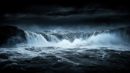 Obraz premium Iceland waterfall stormy sky dramatic nature backdrop