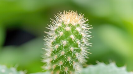 Obraz premium Close-up of a small cactus, green background, garden setting, nature photography