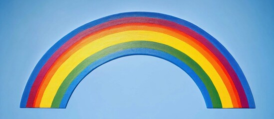 Fototapeta premium Painted rainbow arc on blue wall, background clear. Decor