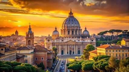 Fototapeta premium Majestic St. Peter's Basilica Rome Skyline Panoramic Landscape at Sunset