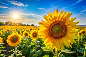 Majestic Summer Sunflower Field: Vibrant Yellow Blooms and Copy Space