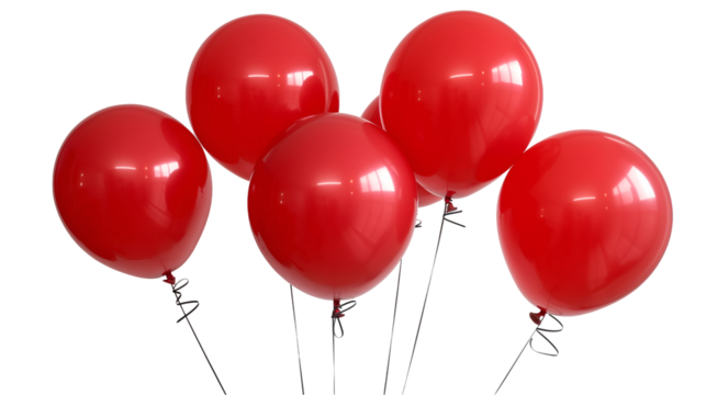 Red Balloons Festive Party Decor, Shiny and Fun for Happy Celebrations, isolated on transparent background.