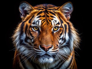 Fototapeta premium Majestic Tiger Close-Up Portrait: Powerful Studio Shot on Black Background
