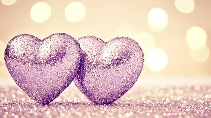 Obraz premium Glittering hearts, romantic bokeh, Valentine's Day card design