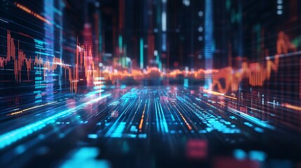 Holographic business data futuristic stock market growth technology finance