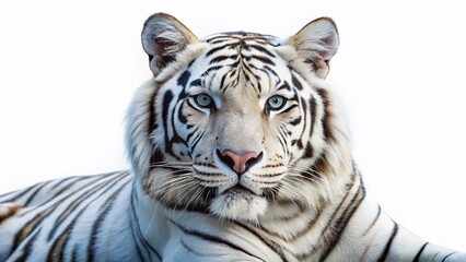 Obraz premium Majestic White Bengal Tiger Aerial View Isolated on White Background