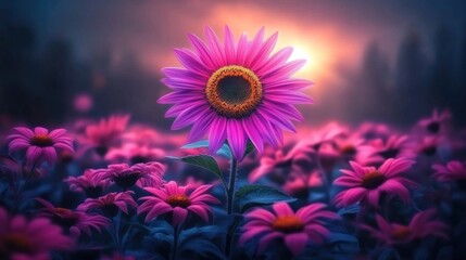 Pink sunflower sunset field, floral design