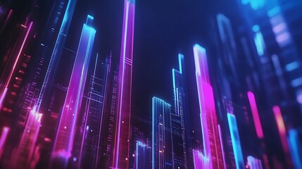 Digital stock market projection holographic bar graph business strategy