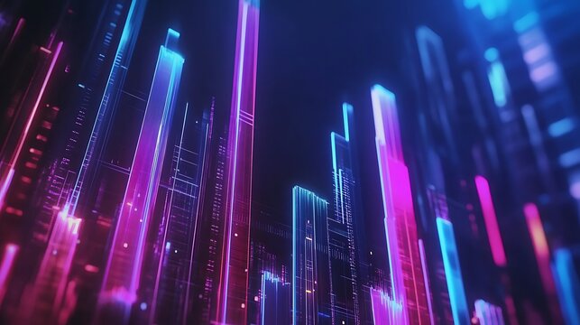 Digital stock market projection holographic bar graph business strategy - Powered by Adobe