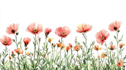 Fototapeta premium Poppies bloom in a field on a sunny day, perfect for floral designs