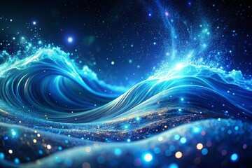 Fototapeta premium Mesmerizing Blue Wave Patterns with Shimmering Particles - Abstract Dark Background Stock Photo