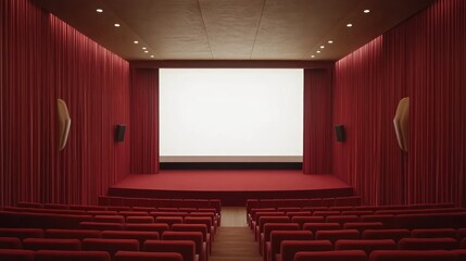 Empty red cinema auditorium screen projection