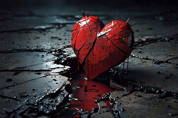 3D Illustration of a Shattered Red Heart