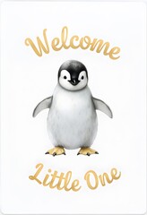Naklejka premium Adorable Baby Penguin Welcome Greeting Card Design