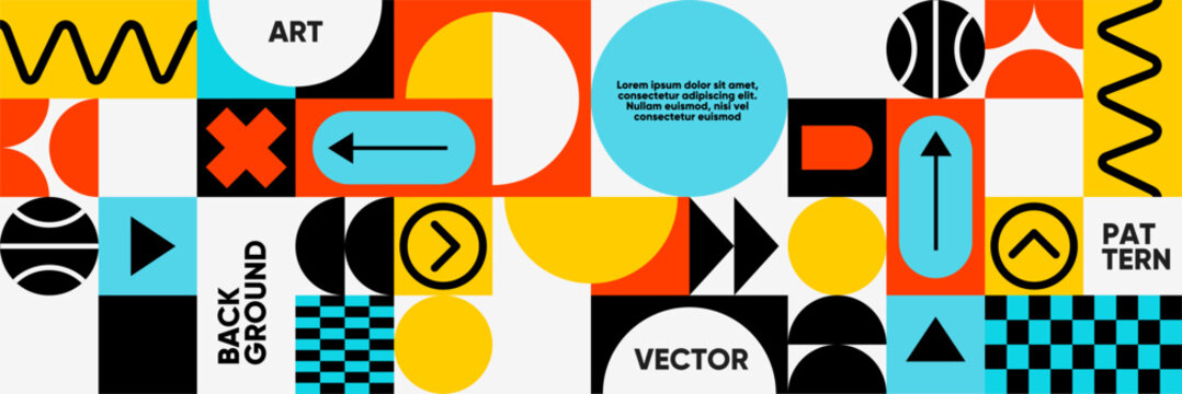 A bold abstract composition with geometric shapes in a mosaic style. A minimalist and modern vector background for posters, festivals, music, parties, and trendy banners. 