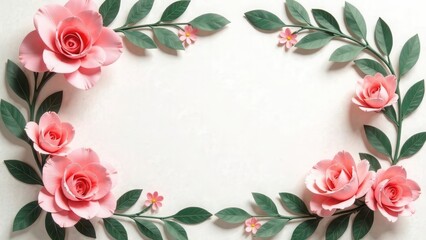 Lush tropical greenery and white flowers create a vibrant border with room for text in the middle. Frame