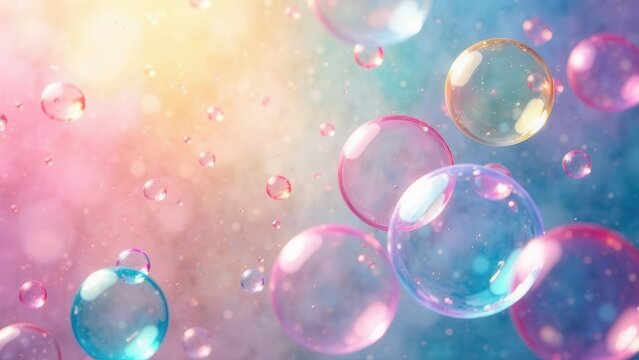 colorful soap bubbles floating on transparent background, design for children's entertainment, party invitations and creative marketing campaigns