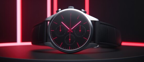 Red-lit chronograph watch studio shot