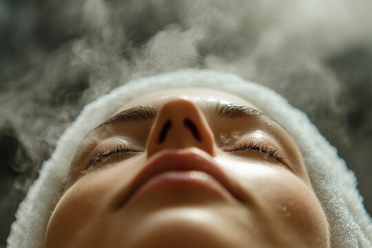 Relaxing facial steam therapy enveloped in a gentle mist