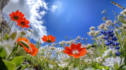 Beautiful colorful wild flowers in Spring.