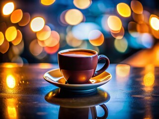 Obraz premium Miniature Coffee Cup on Black Background - Tilt-Shift Photography