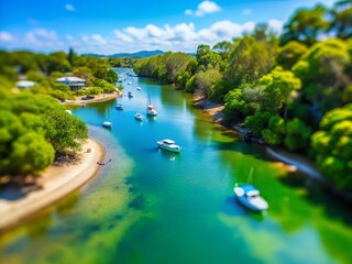 Miniature Currumbin Creek: Idyllic Australian River Scene with Tilt-Shift Effect