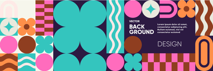A dynamic vector background with bold geometric shapes and abstract patterns. Minimalist design with a modern and retro aesthetic, ideal for posters, flyers, banners, and festival promotions. 