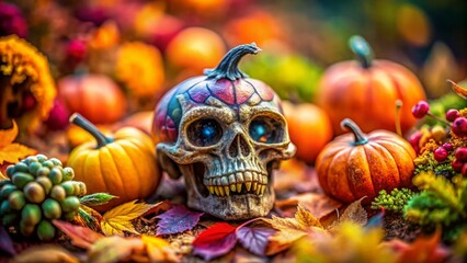 Fototapeta premium Miniature Halloween Monster Skull: Spooky Tilt-Shift Fantasy