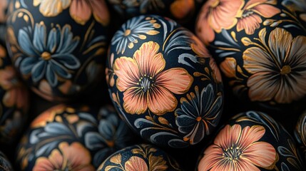 Close-up of Easter eggs with floral patterns