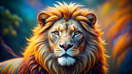 Obraz premium Miniature Oil Painting Lion: Whimsical Tilt-Shift Wildlife Art