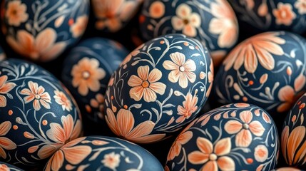 Close-up of Easter eggs with floral patterns