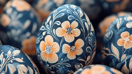 Close-up of Easter eggs with floral patterns