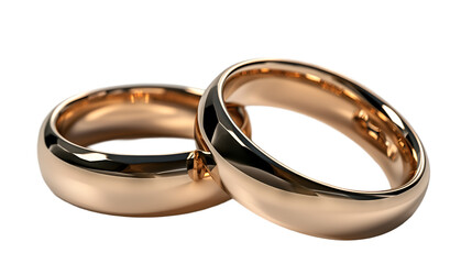 Rose Gold Wedding Rings Polished Design, Shiny Luxury Jewelry for Couples, isolated on transparent background.