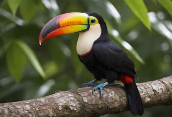 Vibrant Toucan Perched Amidst Tropical Leaves