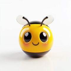 Naklejka premium Cute cartoon bumblebee figure with a cheerful expression perfect for children's decor and playful environments in a bright, minimalistic setting