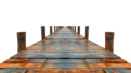 Wooden Dock Serene Lake Scenery, Misty Morning Calm with Foggy Pier Views, isolated on transparent background.