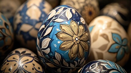 Close-up of Easter eggs with floral patterns
