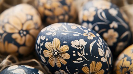 Close-up of Easter eggs with floral patterns