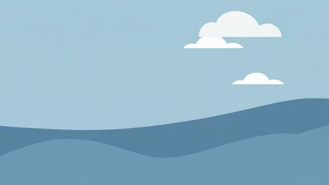 Abstract landscape with rolling hills and clouds in blue tones