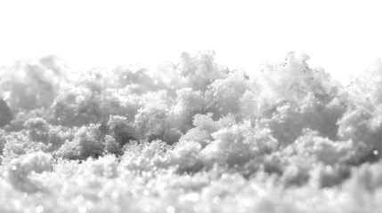 Sparkling Snow Texture Closeup Frost Detail, White Background for Winter Themes, isolated on transparent background.
